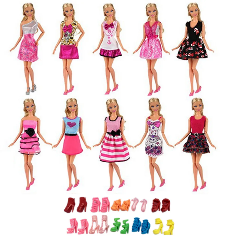 

Besegad 10PCS Mini Girl Doll Dresses Skirts Gown Clothes Outfits with 10 Pairs Doll High Heels Shoes Accessories for Barbie Toy
