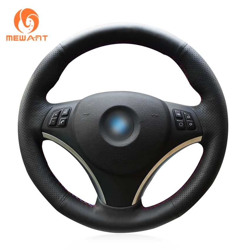 MEWANT Black Artificial Leather Car Steering Wheel Cover for BMW E90 E91 E92 E93 E87 E81 E82 E88 X1 E84