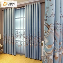 Синий цвет индивидуальные балдахин роскошные вышитые затемненные шторы для гостиной 1 панель