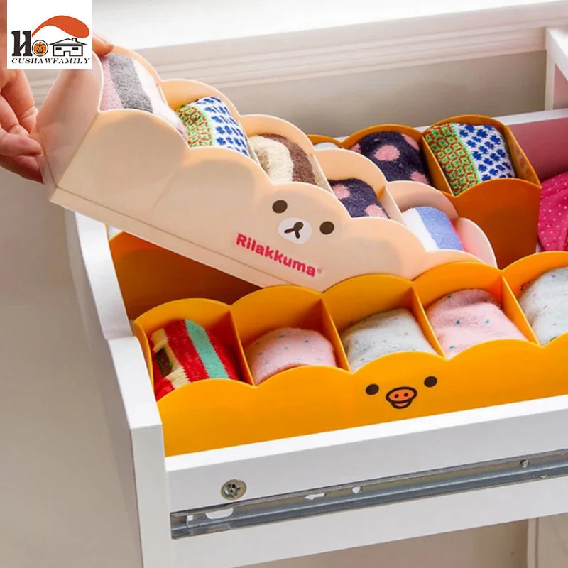 

CUSHAWFAMIY bear 5 grid plastic boxes multi-purpose Storage Box Underwear Bra Socks Tie Organizer Divider Boxes Closet organizer