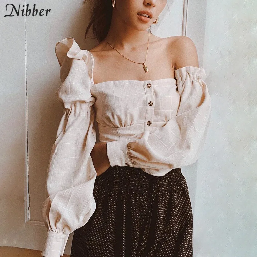 Nibber весенние популярные французские элегантные топы с открытыми плечами женские футболки модные офисные женские повседневные футболки с вырезом лодочкой и длинным рукавом