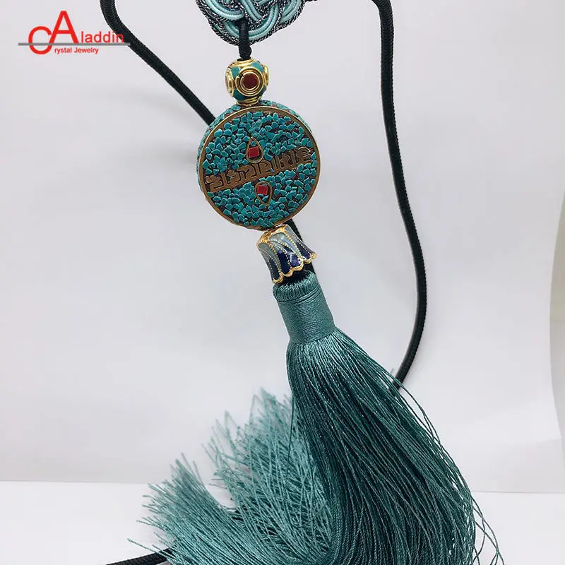 Aladdin New Arrival Handmade Tassel Necklaces Ethnic Nepal Metal Bead Pendant Collarbone Chain Original Design Cloisonne fitting Aladdin New Arrival Handmade Tassel Necklaces Ethnic Nepal Metal Bead Pendant Collarbone Chain Original Design Cloisonne fitting