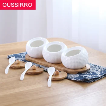 

3pcs set kitchen supplies spice jar ceramic seasoning box sauce seasoning box pot condiment bottles
