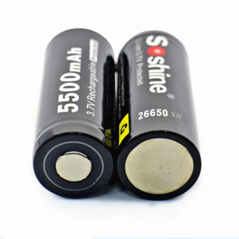 

2pcs/lot Soshine 26650 3.7V 5500mAh Protected Rechargeable Li-ion Lithium Battery
