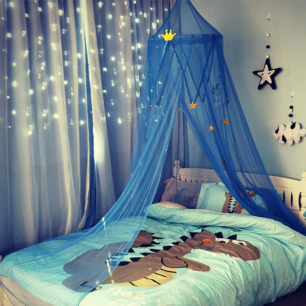 Children's Dome Mosquito Net Pink Bed Yarn European Hanging Princess Style Decorative Drapes - Цвет: Blue