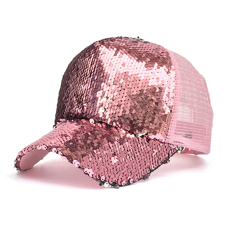 

Unisex Men Women Fashion Adjustable Trendy Breathable Mesh Sequined Shiny Baseball Caps Summer Sun Glitter Bun Snapback Hat Cool