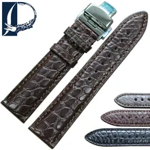 Pesno Beauty Texture Black Dark Brown Crocodile Leather Alligator Skin Watchband with Butterfly Style Buckle