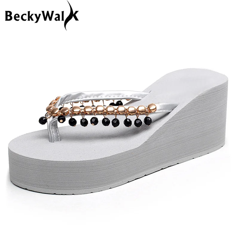 BeckyWalk/летние шлепанцы Женская модная пляжная обувь в богемном стиле с бусинами