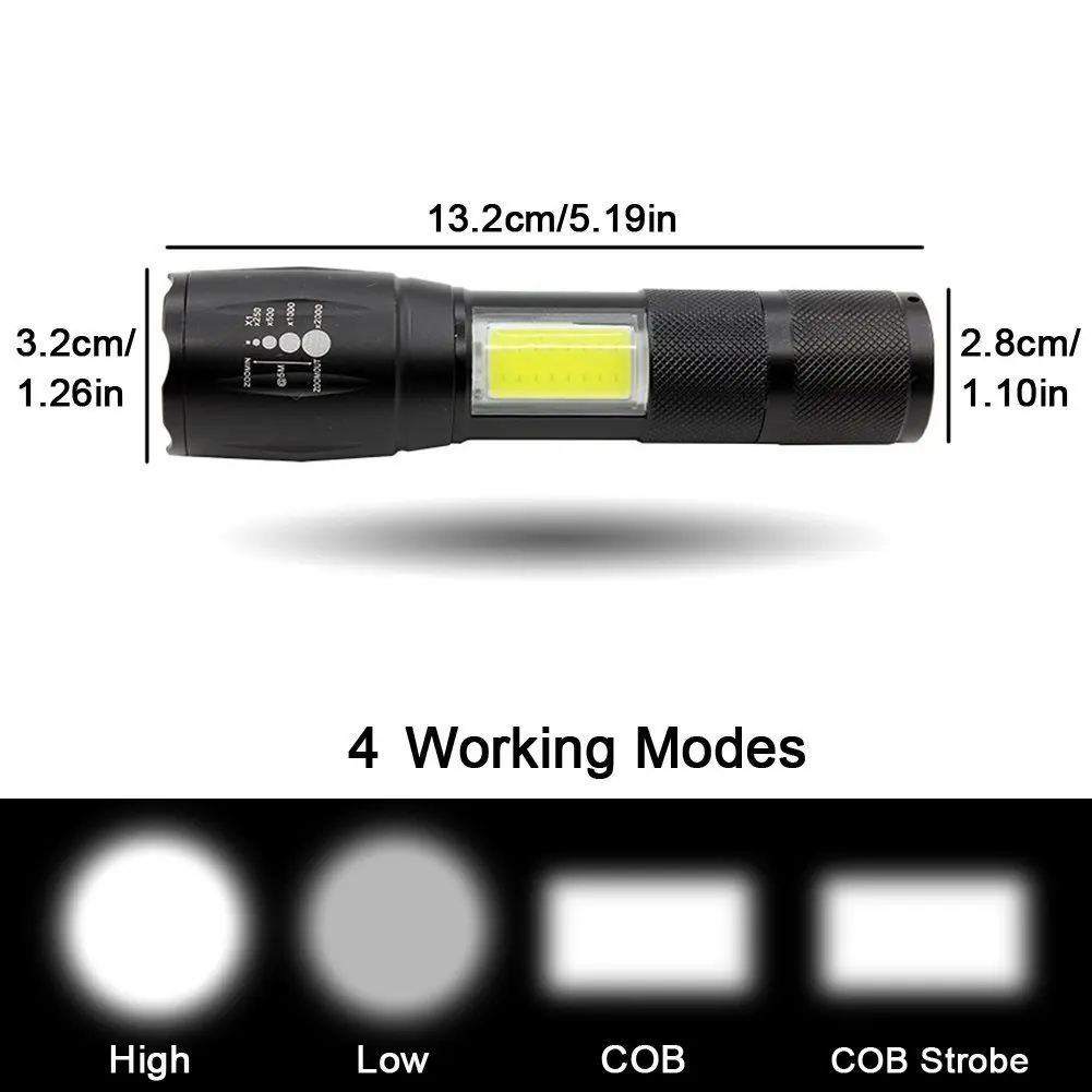 A100 светодиодный фонарик ультра яркий XML-T6+ COB светодиодный фонарик 4 режима освещения 7000 люмен светодиодный фонарь с зумом использования 18650 батареи