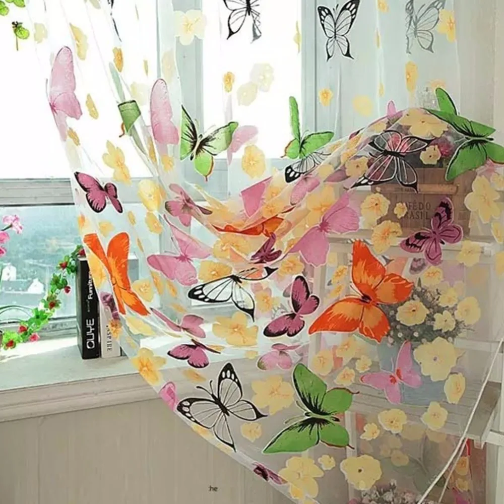 

DIY Curtains For Living Window Curtain Screening Hot Sale Romantic Butterfly Curtains yarn Tulle Curtain Large size