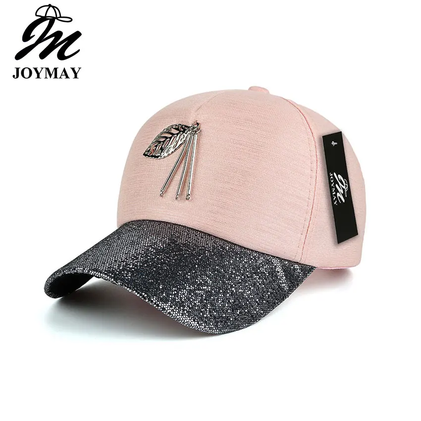 JOYMAY جديد وصول عالية الجودة أزياء النساء snapback كاب مؤشرة على شكل ورقة معدنية بلينغ قناع قبعة بيسبول B423