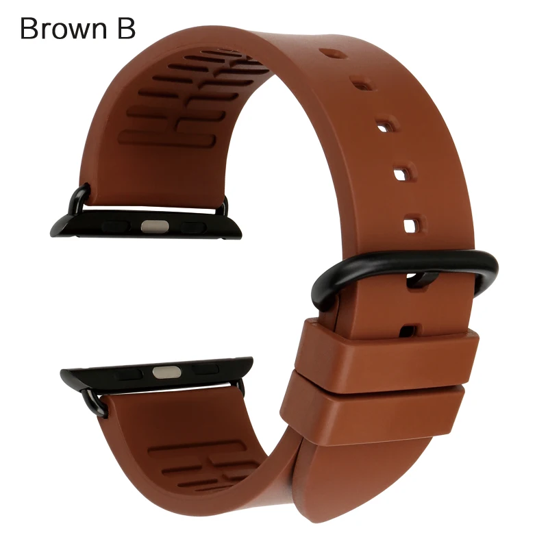 Для Apple Watch band 44 мм 40 мм серия 4 Apple iWatch ремешок 42 мм 38 мм часы-ремешки Фторуглеродные резиновые браслеты - Цвет ремешка: Brown B