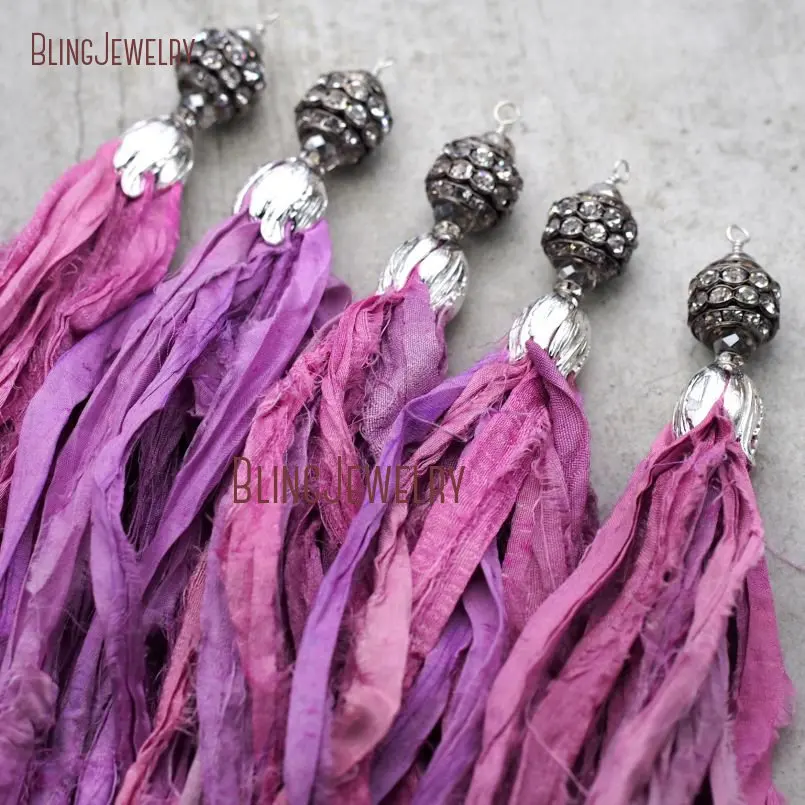 20171213-PM8963- Cerise Pink Sari Silk Tassel Pendant Antique Silver_1