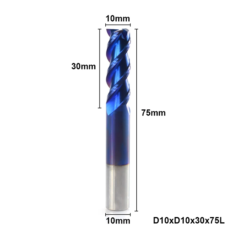 1pc 1-12mm 3 Flutes End Mill for Aluminum Cutting Nano Blue Coating CNC Router Bit Carbide End Mill End Milling Cutter - Длина режущей кромки: 10XD10X30X75L