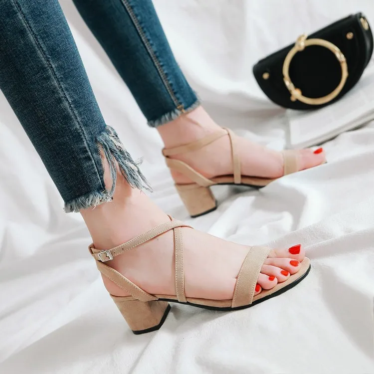

FERLENZ Big Size8 9 10 11 12 Roman open-toed sandals with middle heels