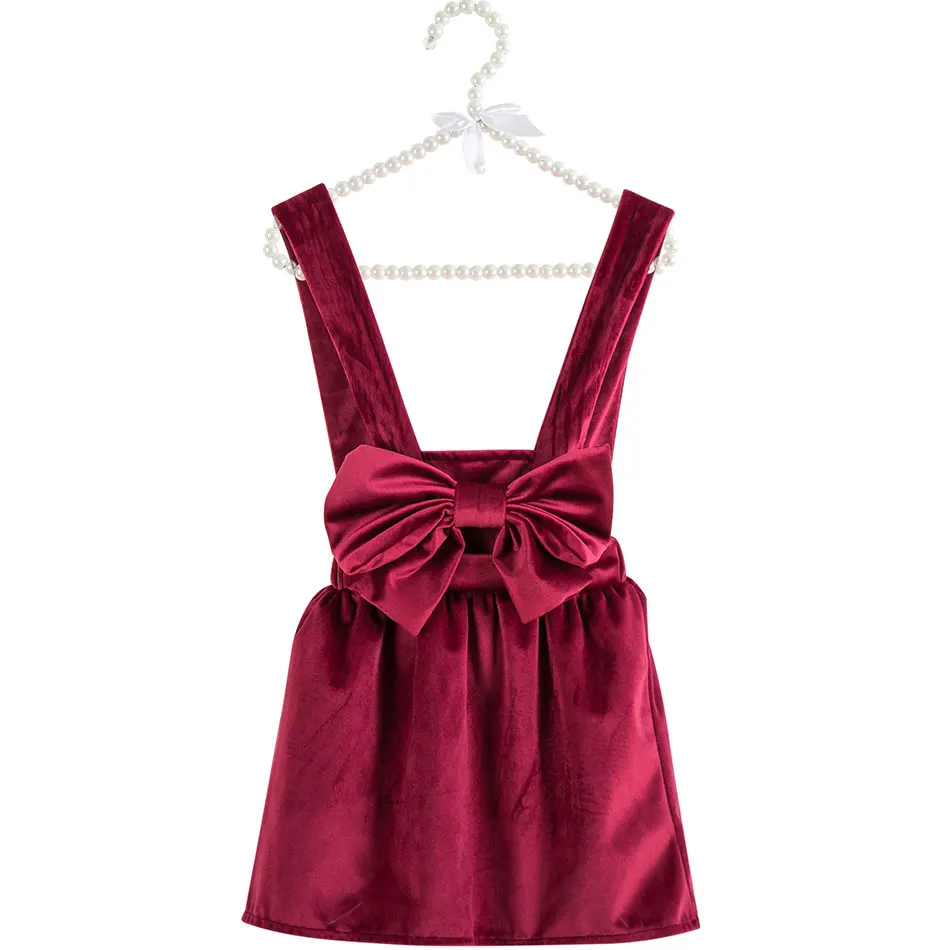Infant Toddler Kids Baby Girl Suspender Dress Velvet Princess Bow Tutu