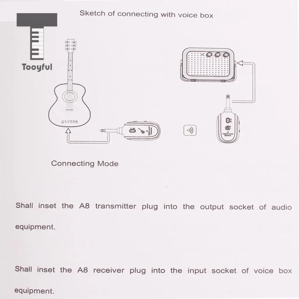 Tooyful UHF Wireless Digital Audio Transmitter Receiver System USB Cable for Guitar Bass Ukulele Mandolin Musical Instrument