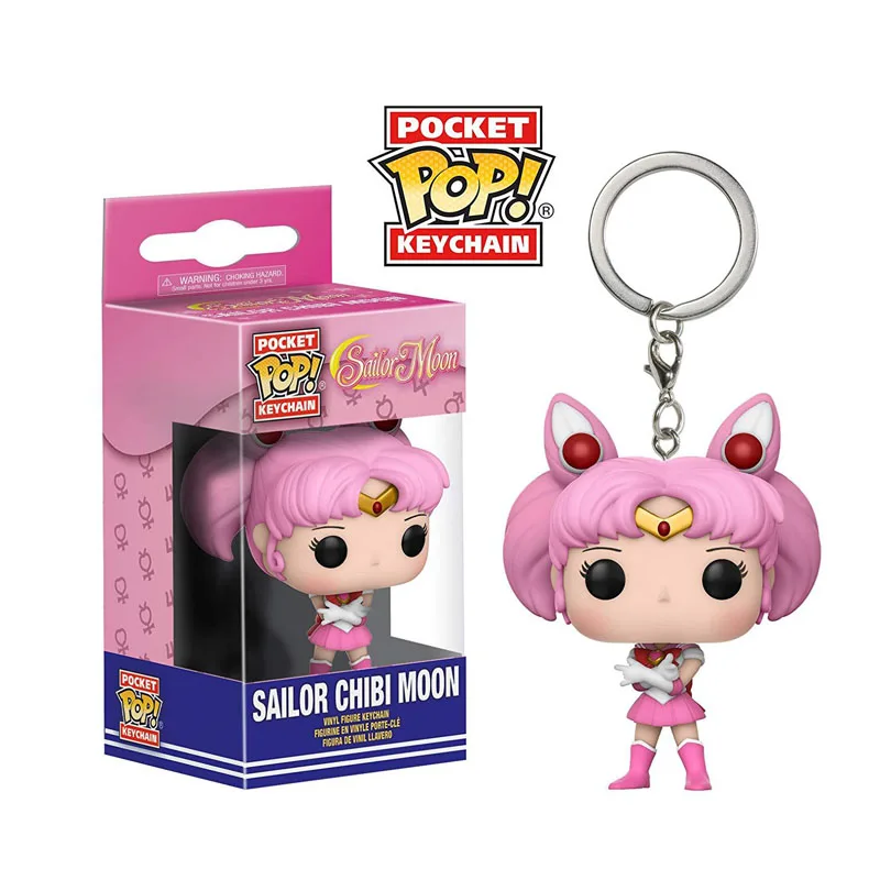 FUNKO POP Cartoon Sailor Moon & Sailor Chibi Moon pocket pop Keychain action Figure Collection Toys for children with retail box
