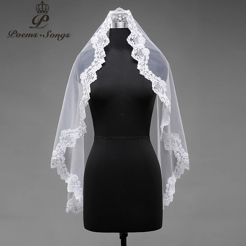 

Poems Songs high quality wedding veil one layer applique flowers Simple Bridal Veil + Comb elegant bridal veil free shipping