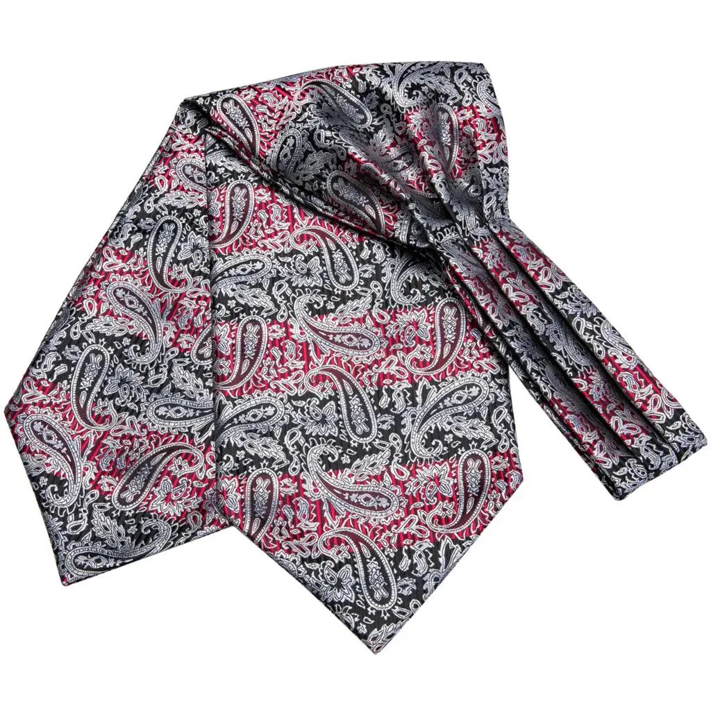 Hi-Tie мужской Ascot черный галстук-бабочка с узором шелковый шарф Галстуки карманные Квадратные запонки набор подарок для вечерние свадебные галстуки AS-1003