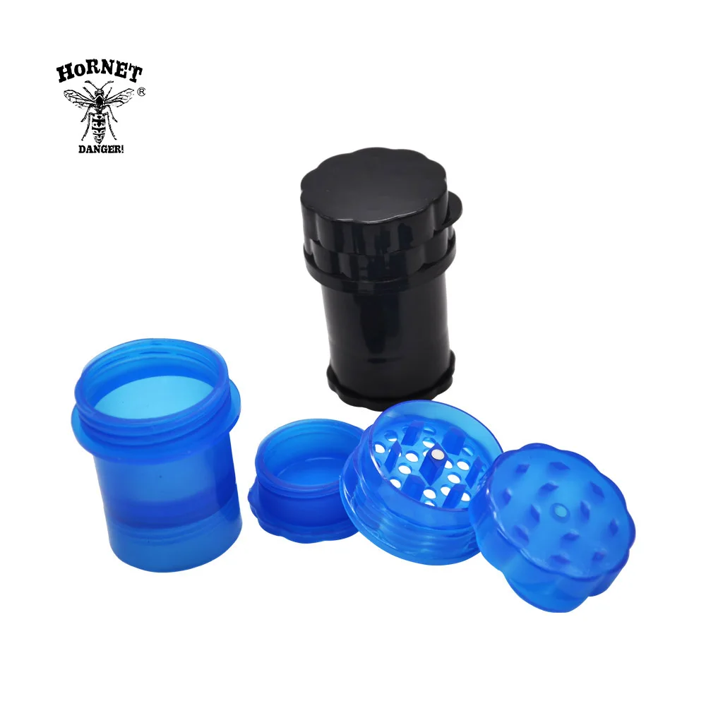 HORNET Hard Plastic 4 Parts Herb Grinder Crusher with Tobacco Storage Case-Black