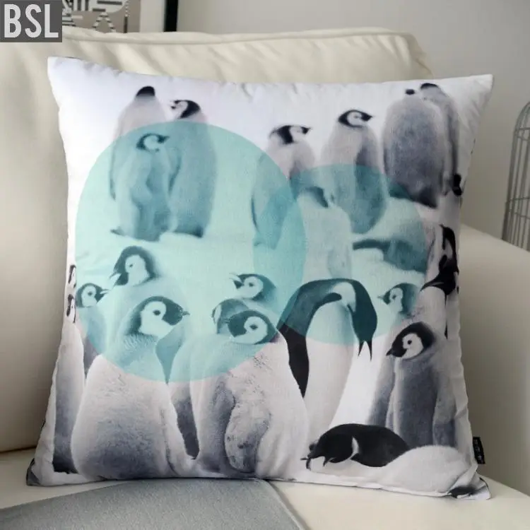 H3166AB Modern Home Velvet Printing Penguin Cushion natural style