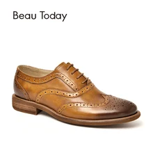 BeauToday/оксфорды с перфорированным наконечником в стиле ретро; обувь с перфорацией типа «броги» из мягкой телячьей кожи; женская обувь на плоской подошве высокого качества на шнуровке ручной работы; 21411
