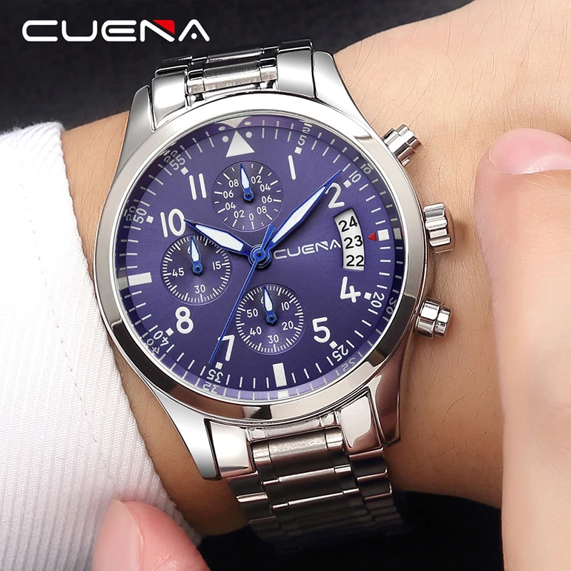 

Top Brand Luxury Stainless Steel CUENA Men Quartz Watch Multi-function Six-pin Watch for Male Fashion Relojes Relogio Masculino