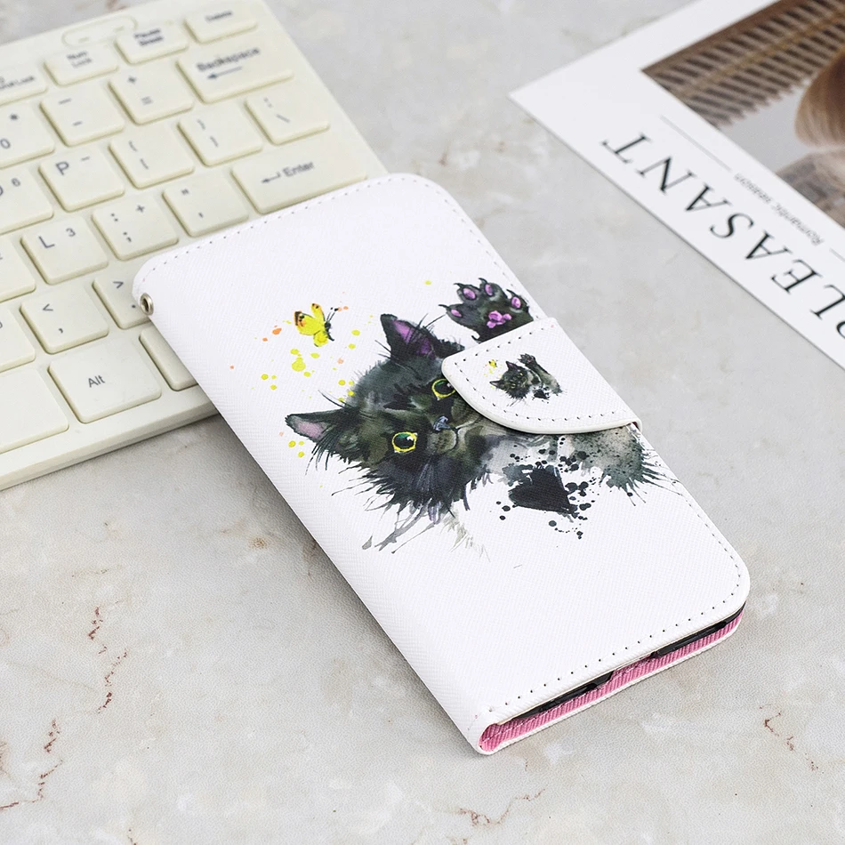 Кота из искусственной кожи чехол-бумажник флип-чехол для телефона для samsung Galaxy S10e S10 S9 S8 S7 S6 край J3 J5 J7 Pro A8 A6 плюс A9 крышка