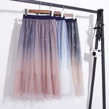 Модная плиссированная юбка со звездами с высокой талией, весенне-летние женские юбки с эластичной резинкой на талии, трапециевидная Юбка-миди, длинные юбки до середины икры