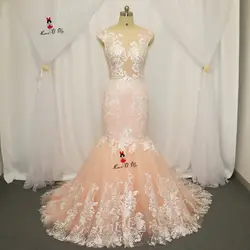 Robe de Mariee 2017 винтажное свадебное платье цвета Шампань Русалка кружевное свадебное платье Турция арабское свадебное платье с коротким