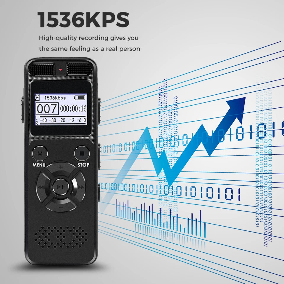 Hidden Digital Voice Audio Recorder Dictaphone Registrar MP3 HIFI Stereo 1536KPS WAV Recording Device Gray Support 64G Expansion
