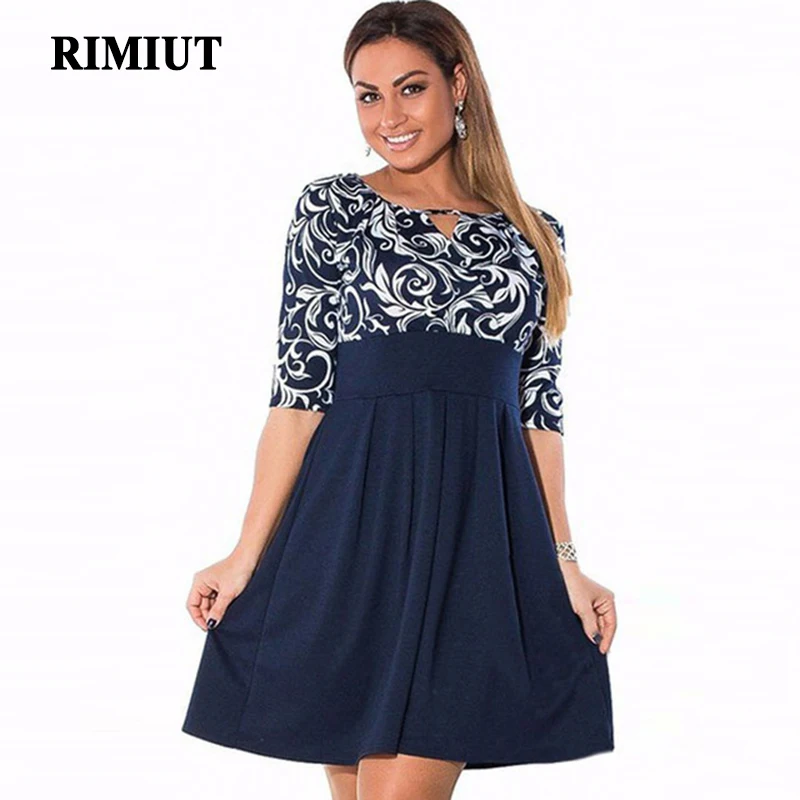 

Rimiut Women Summer Sexy Print Big Size Dress Sexy Blueprint Half Sleeve Dress Plus Size Women Clothing Vestidos