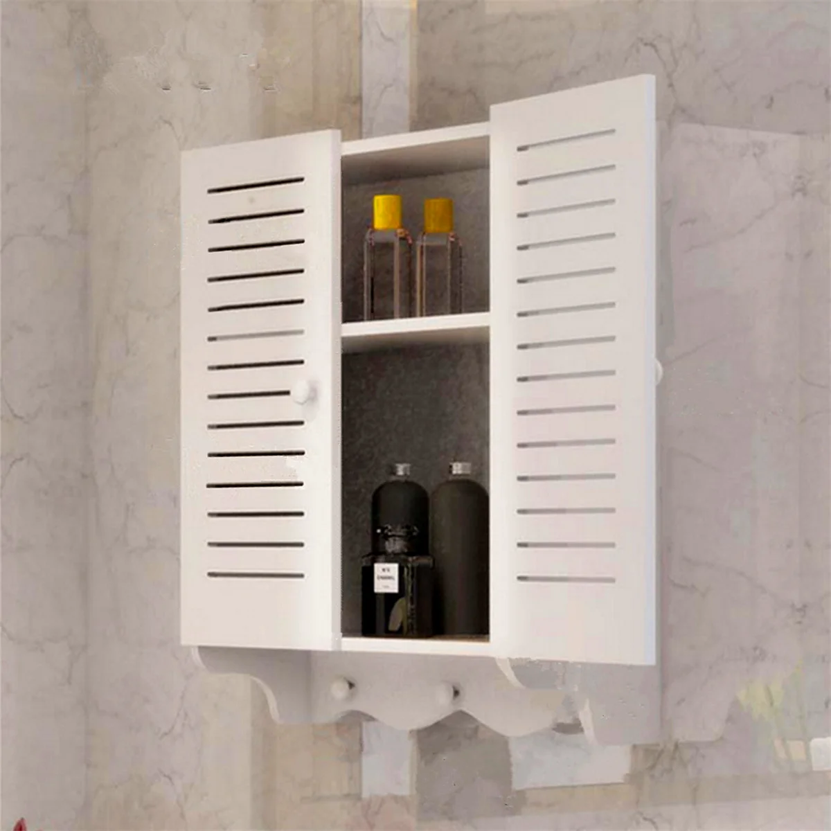 Bathroom Wall Mounted Double Shutter Door Storage Cupboard With