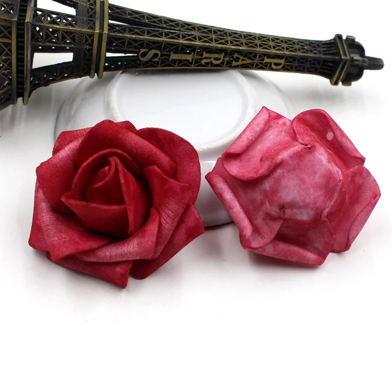 Cheap10pcs 6 см искусственная пена розовые бутоны для свадебный автомобиль брак украшение комнаты своими руками гирлянда декоративный, Цветочный - Цвет: Dyed red