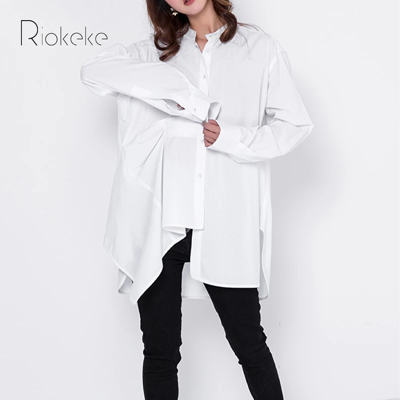 Riokeke нерегулярные Дизайн Для женщин рубашка белая блузка S Топы корректирующие и