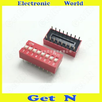 

50pcs DIP Switches 2.54MM Pitch 8 Positions 16 Pins DIP Foot Codeing Switch Red High Quality