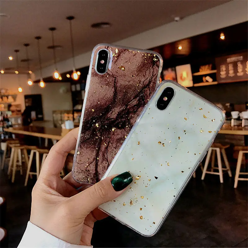 

Bling Gold Foil Marble Phone Case For iPhone X XS Max XR Cover Hole Soft TPU Cases For iPhone 7 8 6 6s Plus Glitter Back Coque