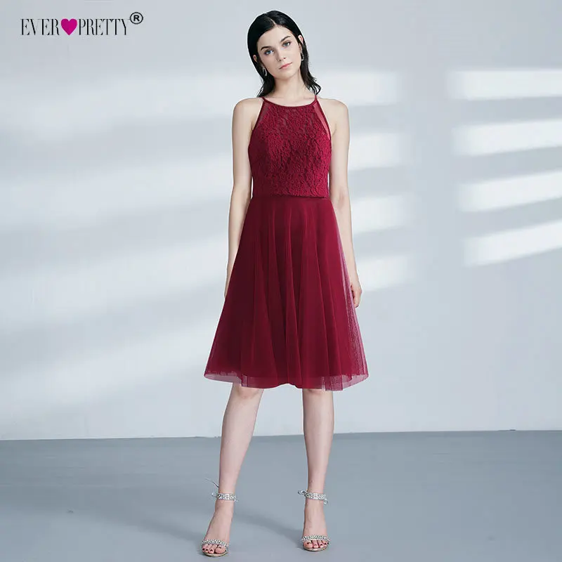 Knee Length Burgundy Cocktail Dresses Ever Pretty EZ03042 A line Tulle