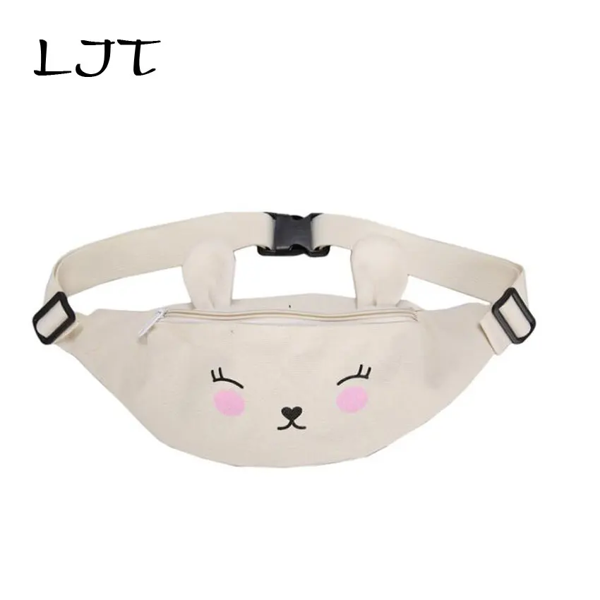 

LJT Girl 2019 New Fashion Print Bunny Canvas Waist Bag Zipper Chest Bag Street Sport Casual Fanny Pack Belt Bags Phone Purse