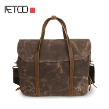 AETOO масло воск холст с crazy horse кожи портфель европейский и американский мужская сумка ретро плечо сумка