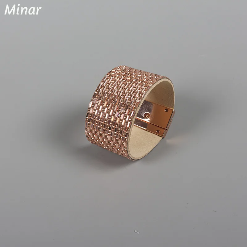 

Luxury Pave Rhinestone Wide Bracelets&Bangles Women Rose Gold Snap Button Soft Leather Wrap Bracelet Wristband Party Jewelry Gif