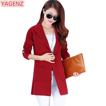 

YAGENZ Autumn Winter Sweater Coat Women Hooded Cardigan Jacket Fashion wild Solid color Coat Knitwear Slim Tops Long section 974