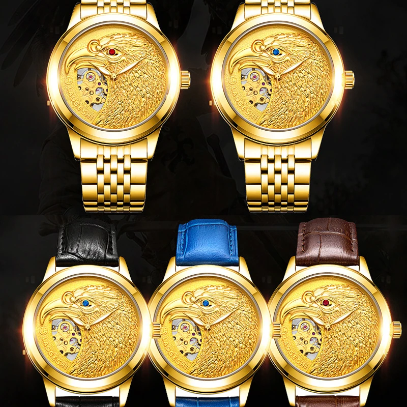 LAOGESHI Лидирующий бренд Мужские механические часы автоматические Модные Роскошные часы «Орел» из нержавеющей стали Ретро водонепроницаемые Relogio Masculino
