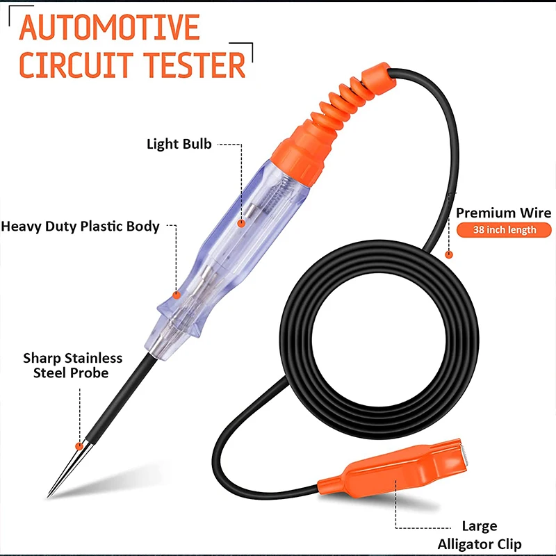 6V 12V 24V DC Car Truck Voltage Circuit Tester Car Light Circuit Tester Lamp Voltage Test Pen Probe Light System Test Auto Maint