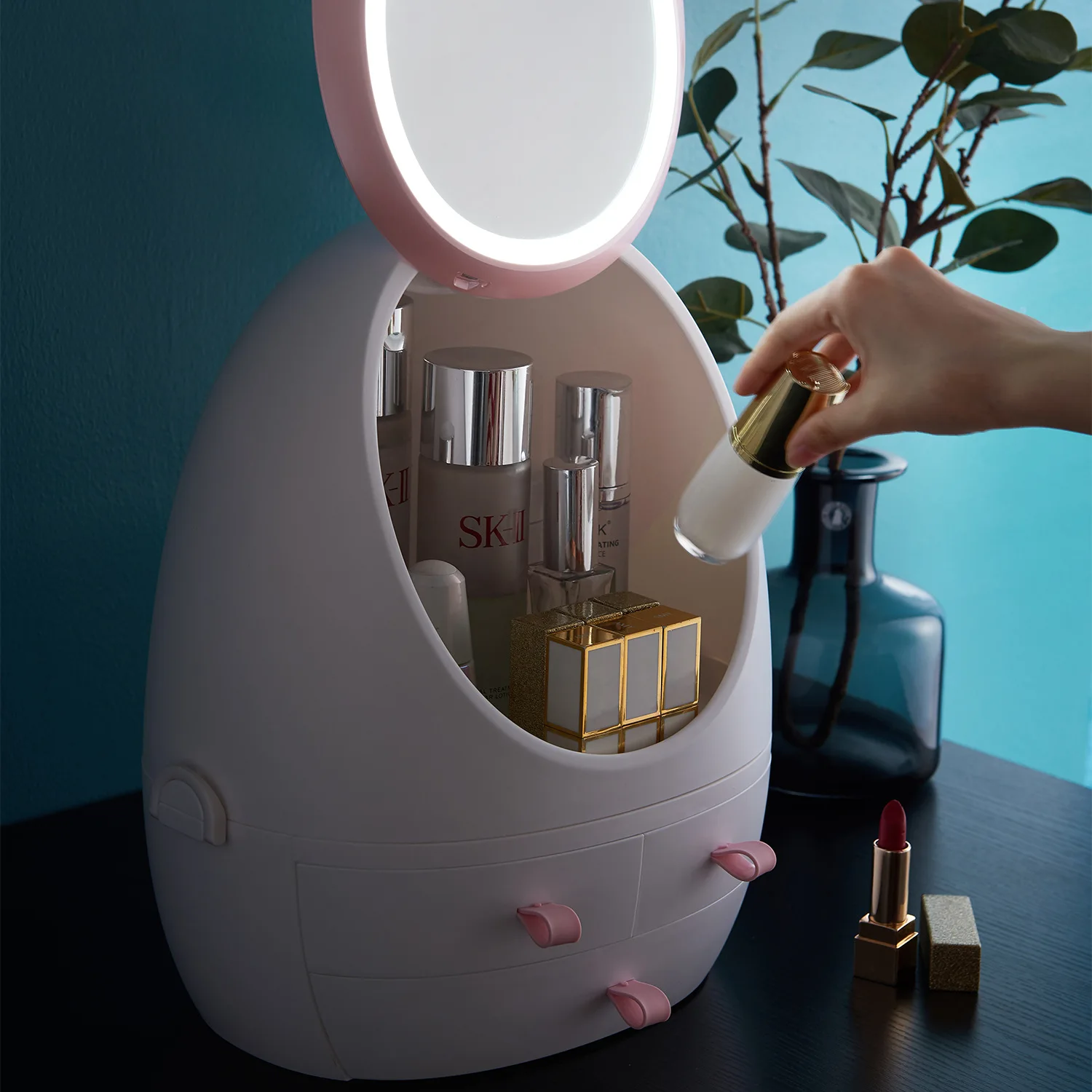 Светодиодный зеркальный косметический ящик для хранения карманное зеркало заполняющий свет макияж коробка с лампой стойка для пыли ящик для макияжа Органайзер коробка для хранения