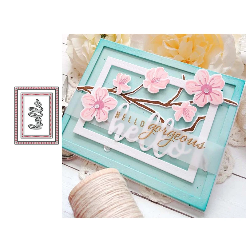 

JC Metal Cutting Dies Hello Rectangle Shape Frame for Scrapbooking Craft Die Cut Stencil Card Make Mold Mould Sheet Decoration