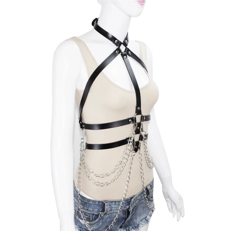 Handmade Top Bra Black Bondage Sexy Leather Women Harness Leg Harness Waist Thigh Suspenders Garter Belt Waist