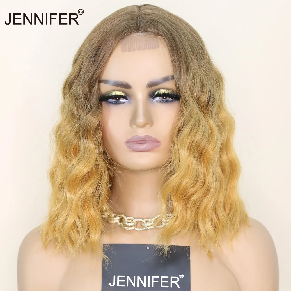 

Synthetic Wig Middle Part Short Wavy Pink/Brown color Synthetic Part Lace Front Wigs For Women Heat Resistant Cosplay Hair wig