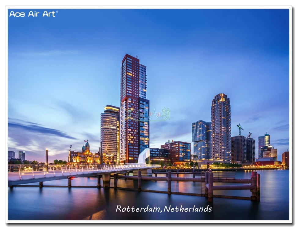 Europe Landscape 5d DIY Diamond Painting Netherlands Scenery Mosaic Embroidery Erasmus Bridge in Rotterdam for Room Decoration 